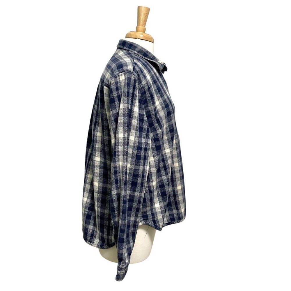 Toad & Co Plaid Flannel Popover 1/4 Zip Sweatshirt Sweater Cotton Blue size XL - Picture 3 of 7